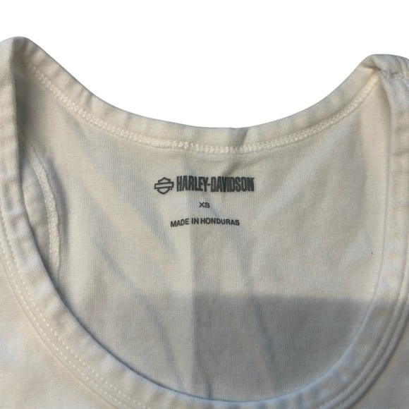Harley Davidson Size XS Cuttoff Crop Tank Top White Black Moto Biker Grunge Alt - Picture 3 of 6